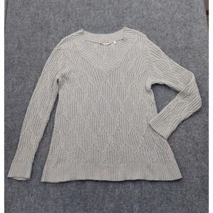 Soft Surroundings Sweater Womens Medium Gray Textured V Neck Cotton Wool‎ Blend